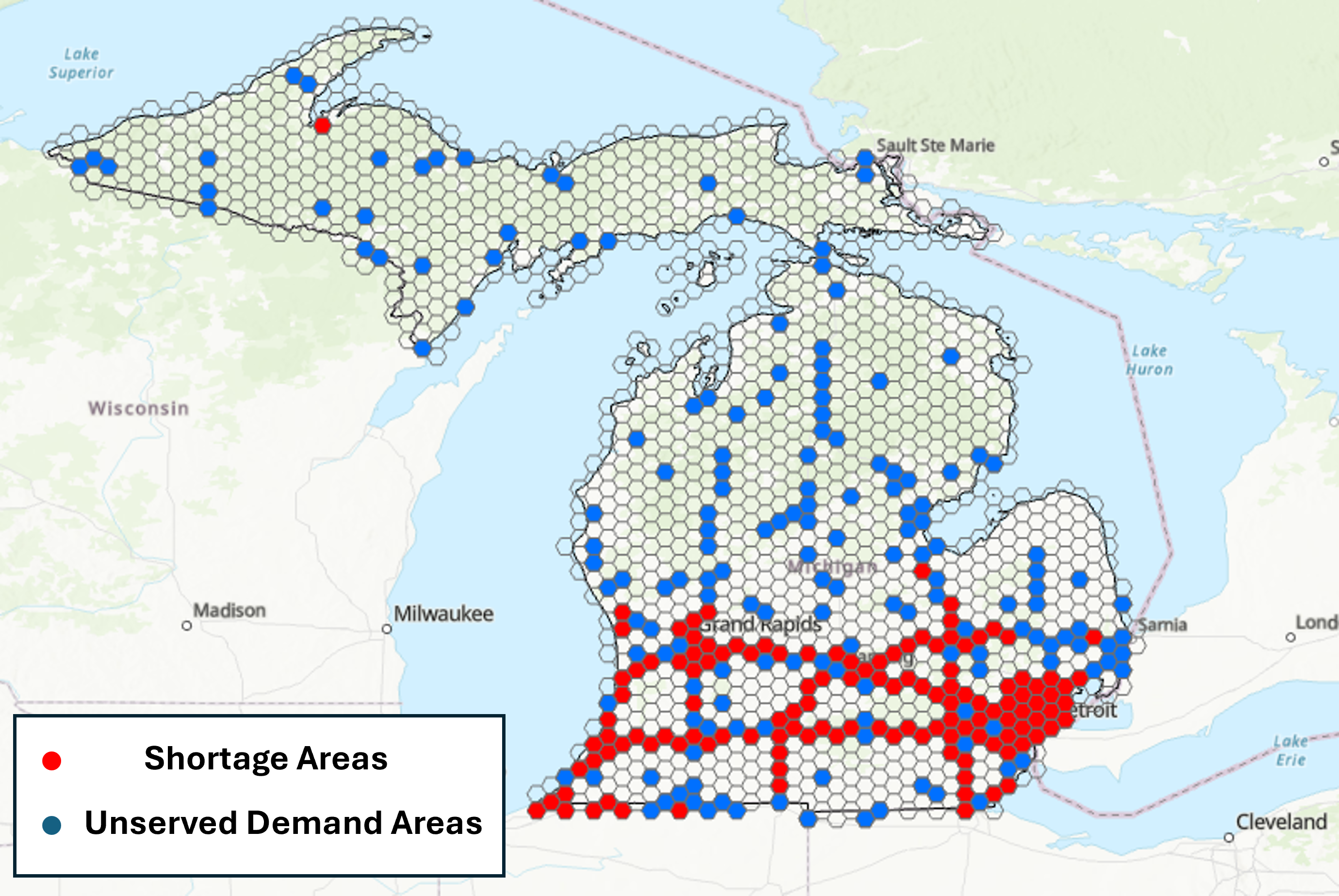 Michigan truck parking shortage and demand screening map
